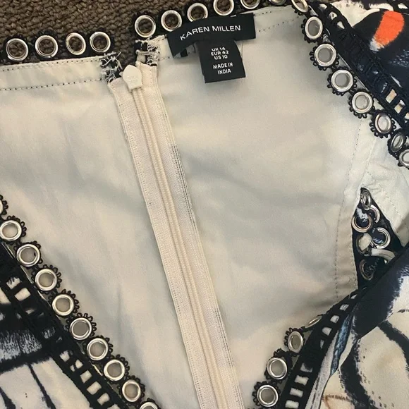 Karen Millen Black and White Butterfly Print Long Sleeve Dress - Picture 6 of 6